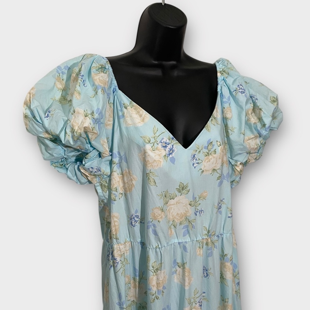 LoveShackFancy x Target Blue Floral Short Puff Sleeve V-Neck Maxi Dress Size 16 - Picture 2 of 6